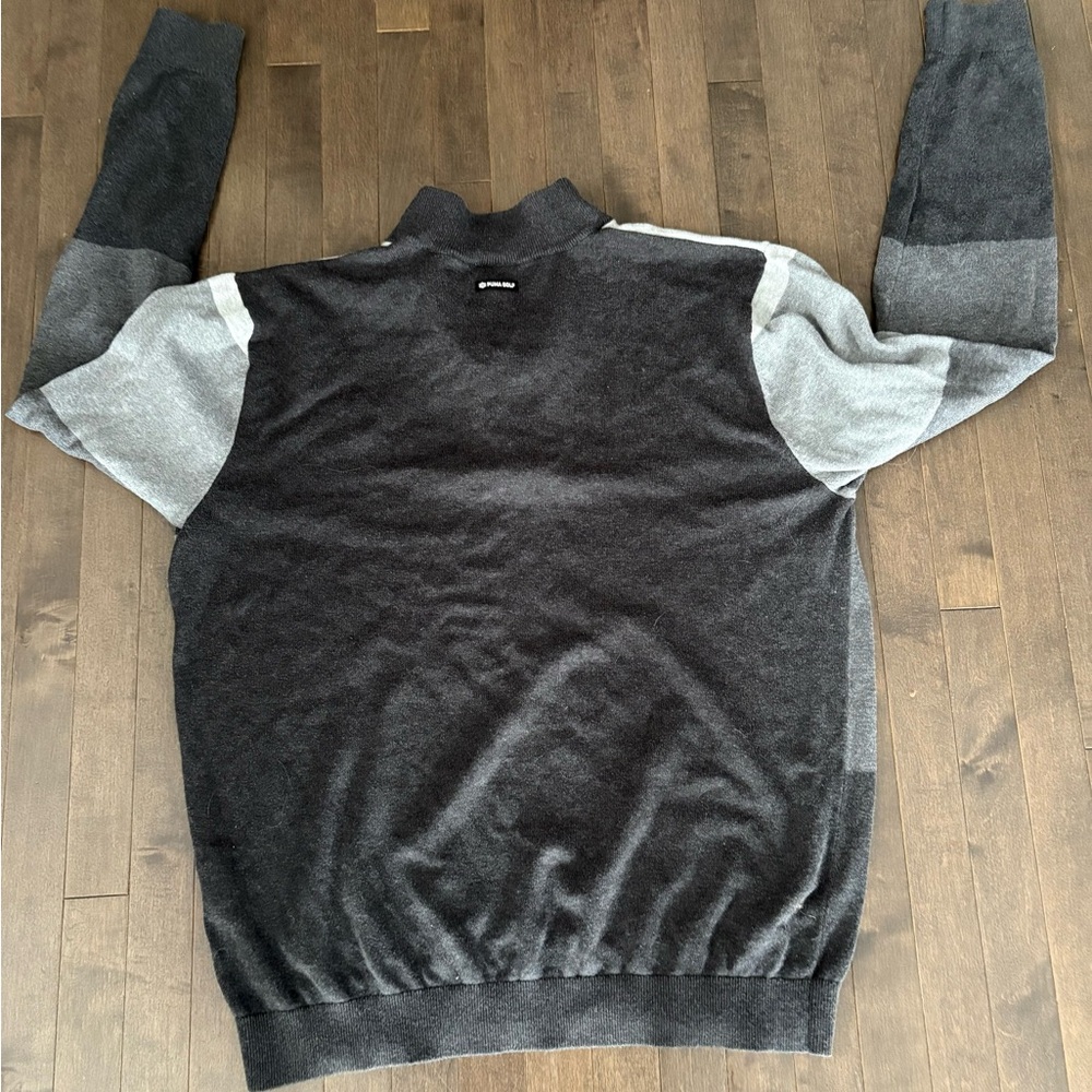 FITS LIKE L - Puma Men's Gray Striped Sweater - Picture 5 of 8